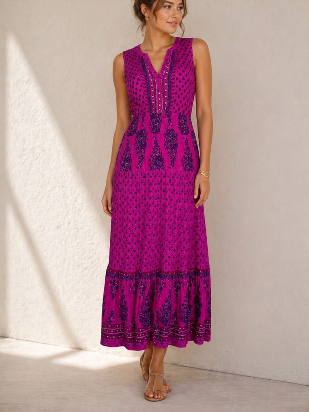 Old Navy Pink Boho Midi Dress Sleeveless Tassel Tie Waist Flowy Summer Small